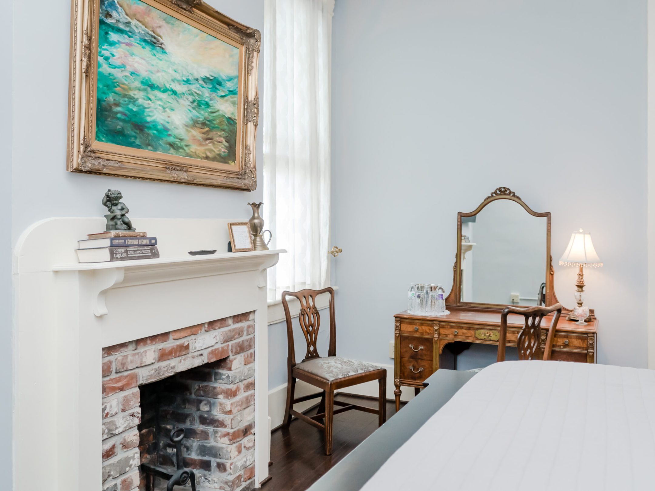 a room filled with furniture and a fire place